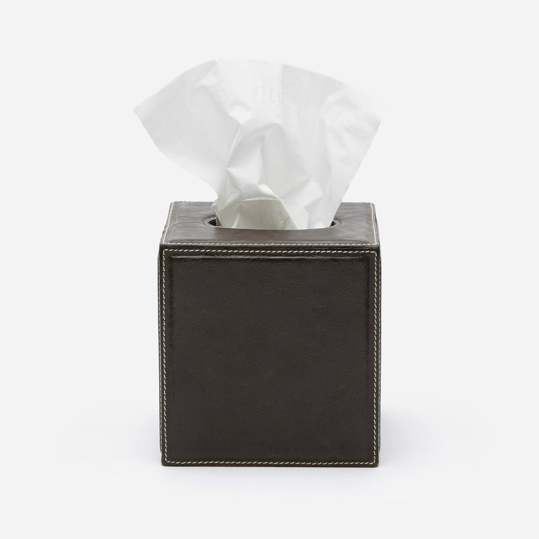 Lorient, Charcoal, Tissue Box, Square Straight, Full-Grain Leather