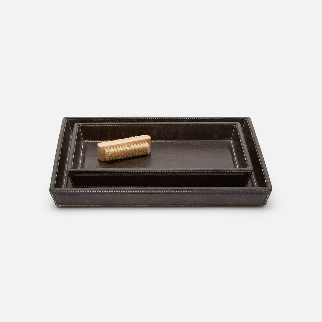 Lorient, Charcoal, Nested Trays, Rectangular Tapered, Full-Grain Leather, S/2