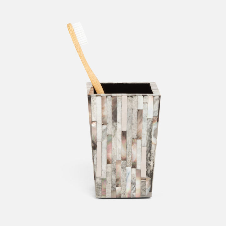 Luzia, Silver Mix, Brush Holder, Square Tapered, Romblon Stone/Shell/Metal