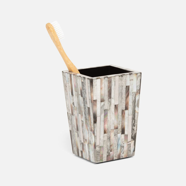 Luzia, Silver Mix, Brush Holder, Square Tapered, Romblon Stone/Shell/Metal