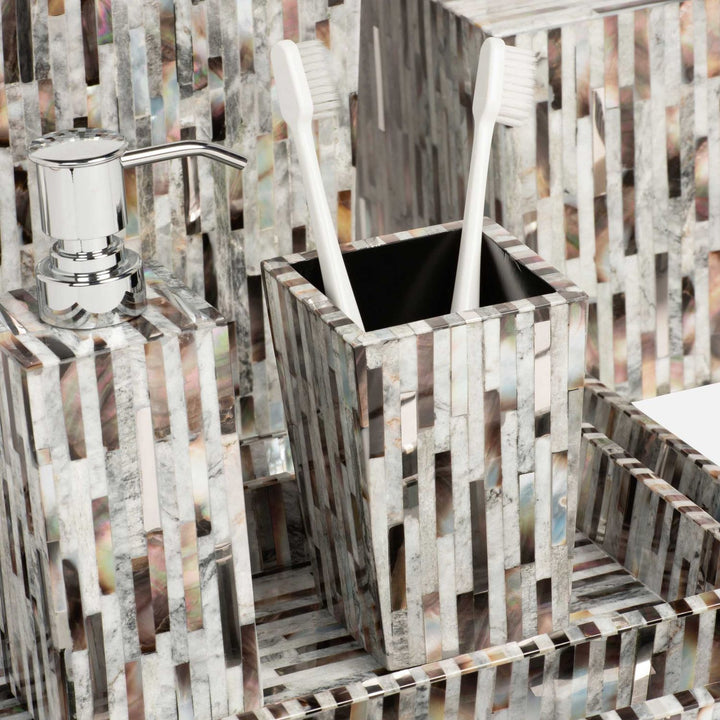 Luzia, Silver Mix, Brush Holder, Square Tapered, Romblon Stone/Shell/Metal