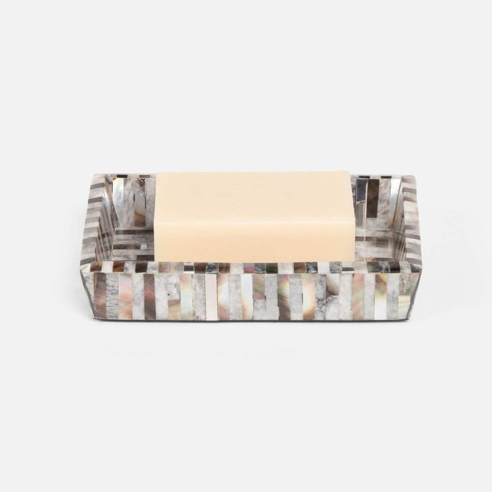 Luzia, Silver Mix, Soap Dish, Rectangular Tapered, Romblon Stone/Shell/Metal