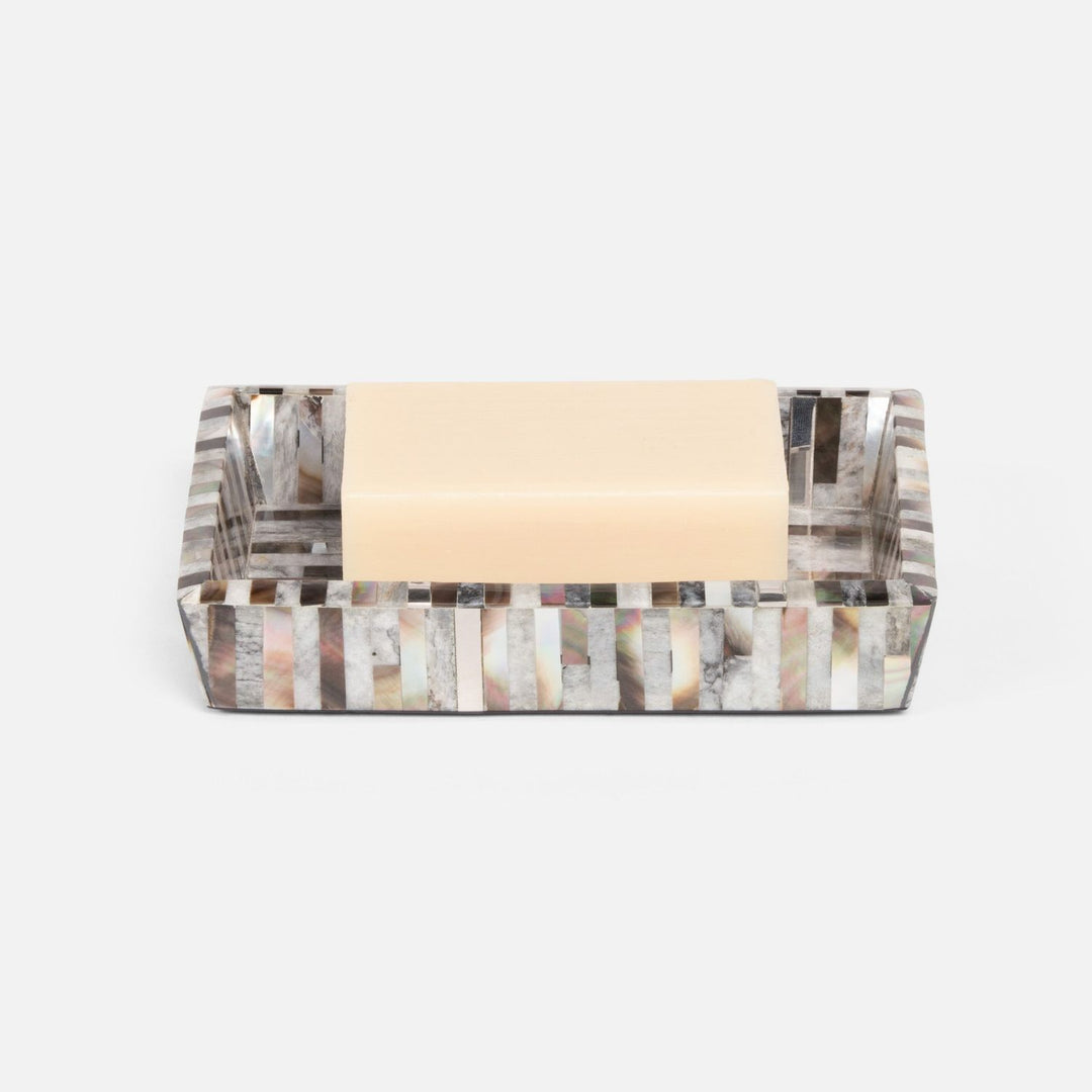 Luzia, Silver Mix, Soap Dish, Rectangular Tapered, Romblon Stone/Shell/Metal