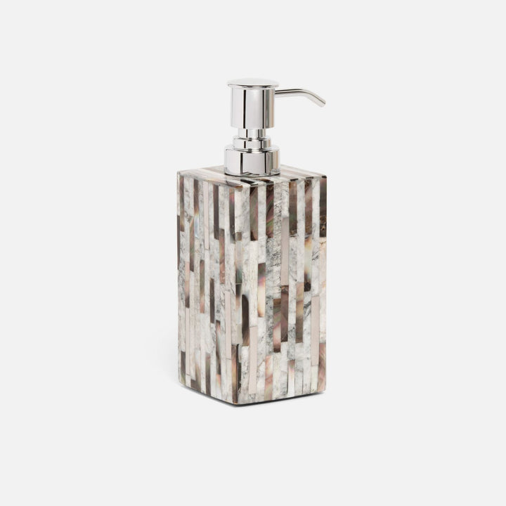 Luzia, Silver Mix, Soap Pump, Square Straight, Romblon Stone/Shell/Metal
