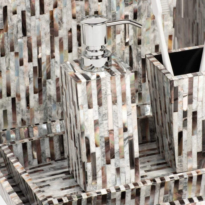 Luzia, Silver Mix, Soap Pump, Square Straight, Romblon Stone/Shell/Metal