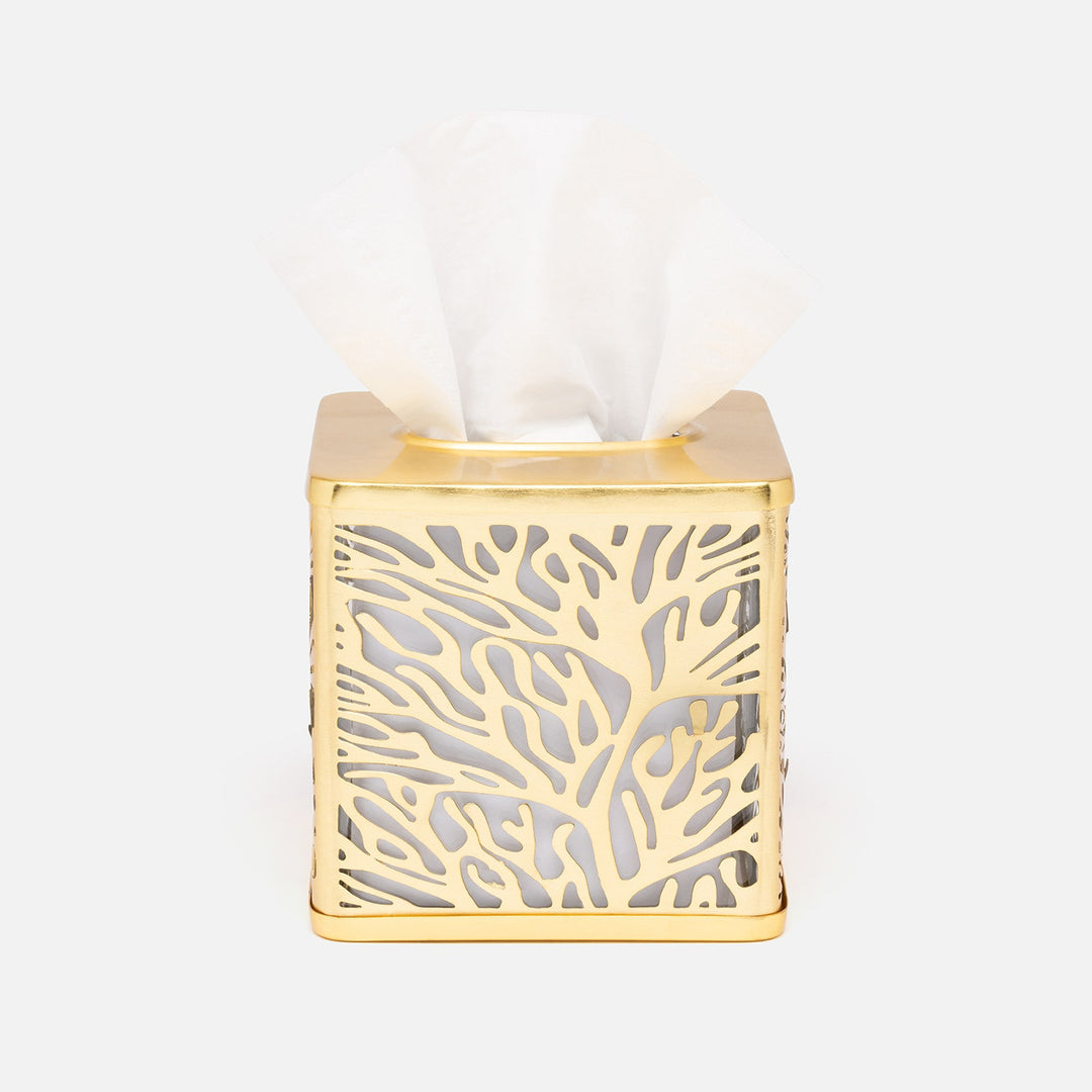 Lynn, Matte Gold/Clear, Tissue Box, Square Straight, Stainless Steel/Glass