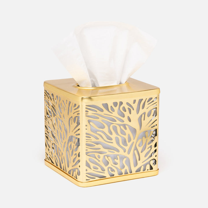 Lynn, Matte Gold/Clear, Tissue Box, Square Straight, Stainless Steel/Glass