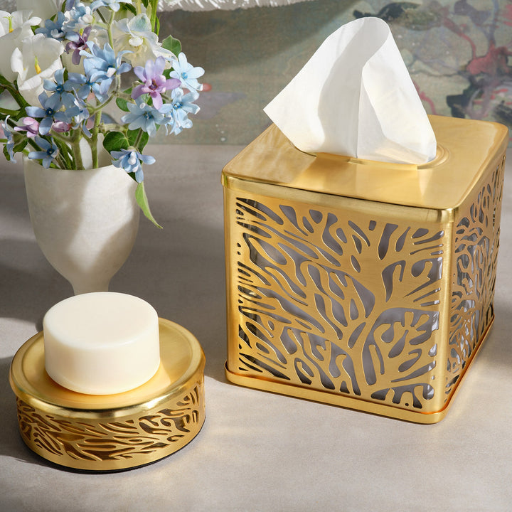 Lynn, Matte Gold/Clear, Tissue Box, Square Straight, Stainless Steel/Glass