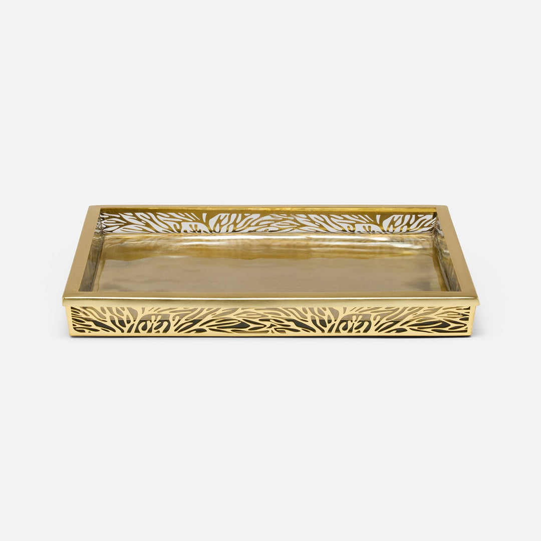 Lynn, Matte Gold/Clear, Tray, Rectangular Straight, Large, Stainless Steel/Glass