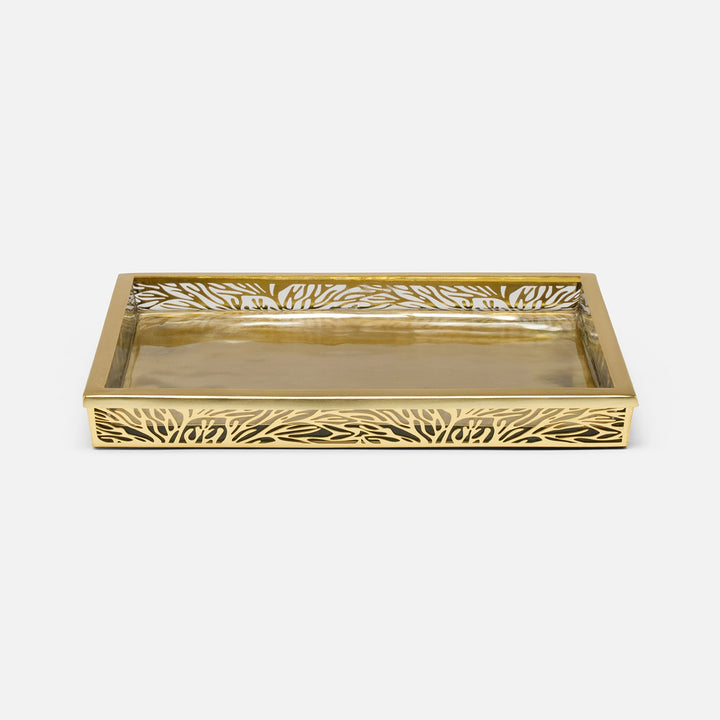 Lynn, Matte Gold/Clear, Tray, Rectangular Straight, Large, Stainless Steel/Glass