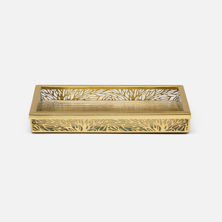 Lynn, Matte Gold/Clear, Tray, Rectangular Straight, Small, Stainless Steel/Glass
