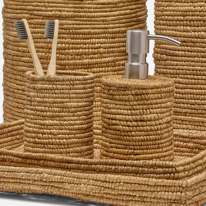 Magnolia, Natural, Coiled Brush Holder, Round, Abaca