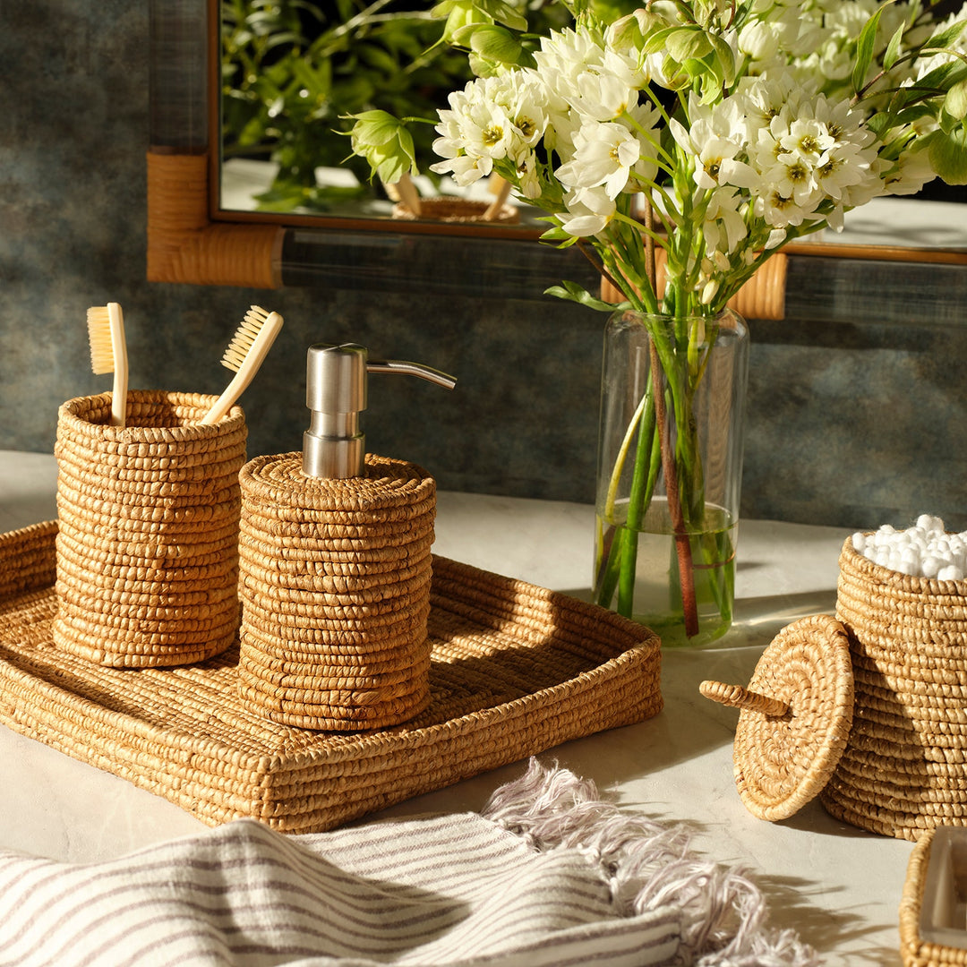 Magnolia, Natural, Coiled Brush Holder, Round, Abaca