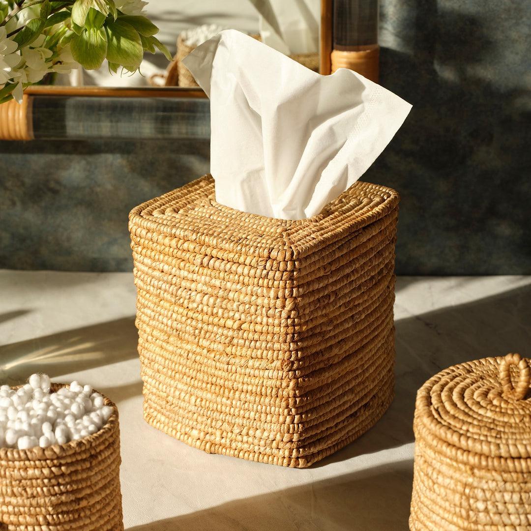 Magnolia, Natural, Coiled Tissue Box, Square Straight, Abaca