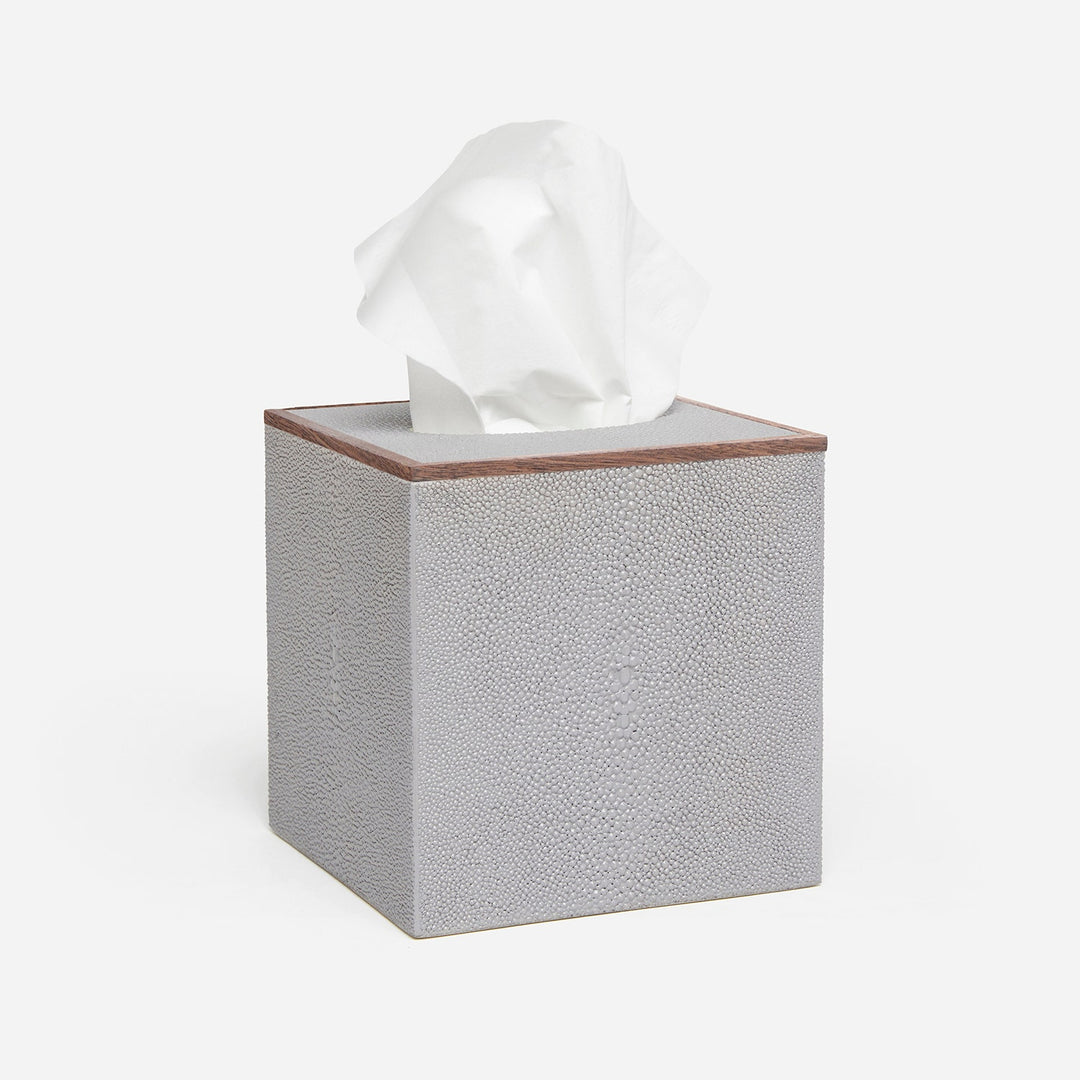 Manchester, Ash Gray, Tissue Box, Square Straight, Realistic Faux Shagreen
