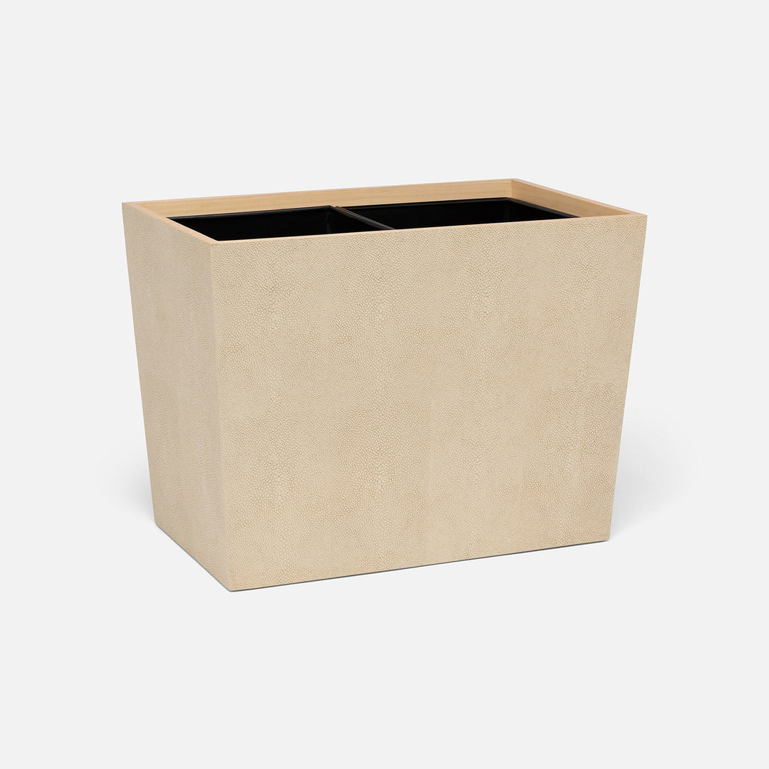 Manchester, Ivory, Double Wastebasket, Rectangular Tapered, Realistic Faux Shagreen