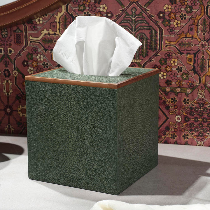 Manchester, Juniper, Tissue Box, Square Straight, Realistic Faux Shagreen
