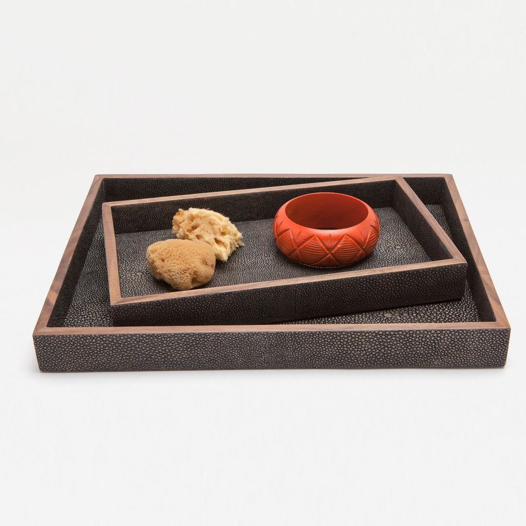 Manchester, Dark Mushroom, Trays, Rectangular Straight, Realistic Faux Shagreen, S/2