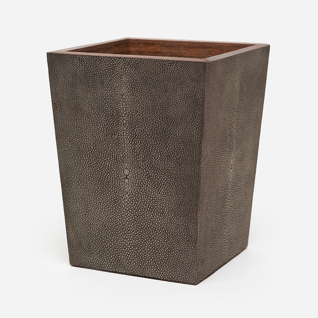 Manchester, Dark Mushroom, Wastebasket, Square Tapered, Realistic Faux Shagreen