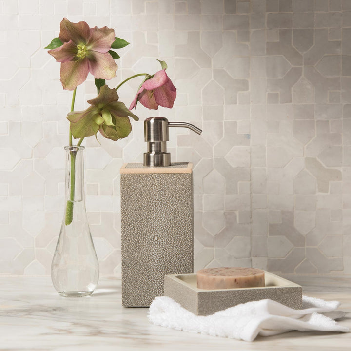 Manchester, Sand, Soap Pump, Square Straight, Realistic Faux Shagreen