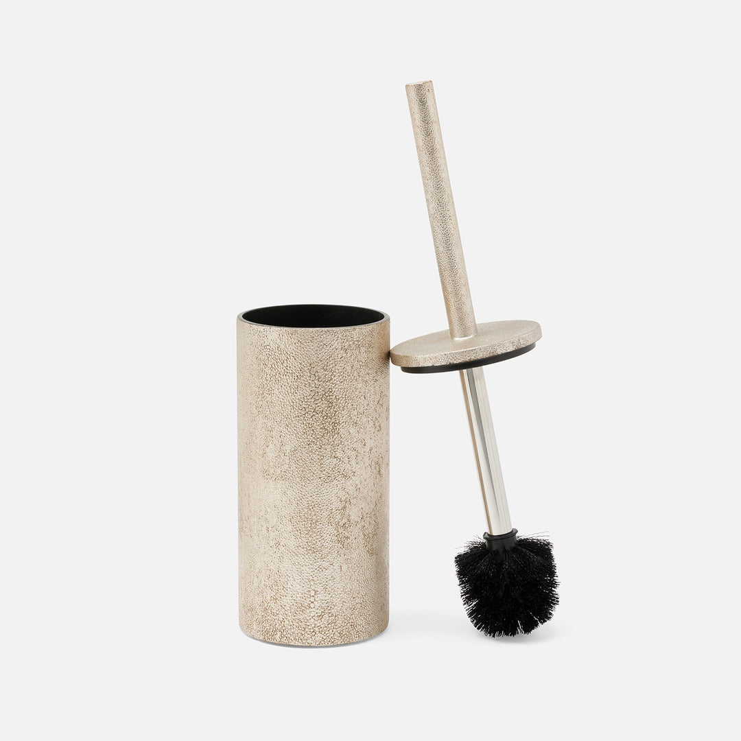 Manchester, Warm Silver, Toilet Brush Holder, Round, Realistic Faux Shagreen