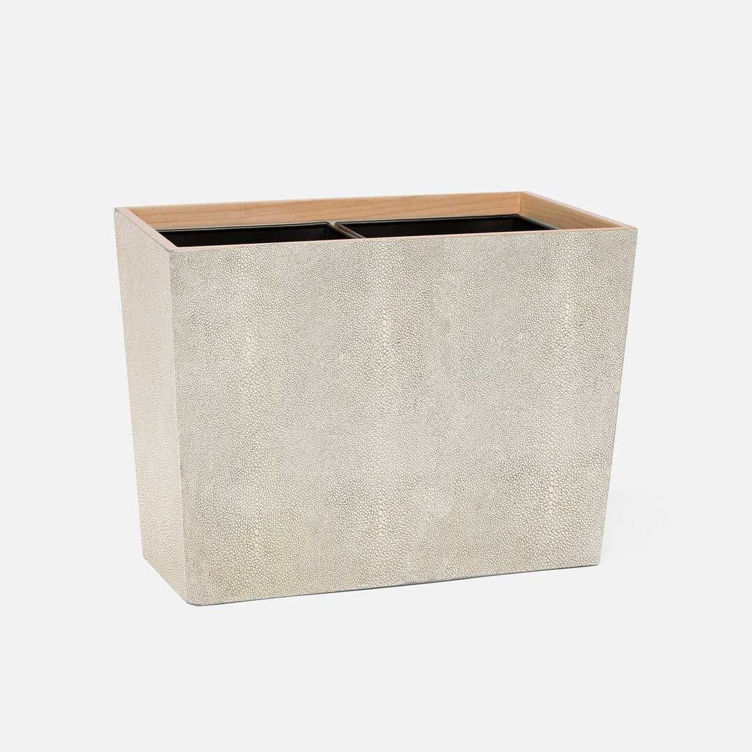 Manchester, Warm Silver, Double Wastebasket, Rectangular Tapered, Realistic Faux Shagreen