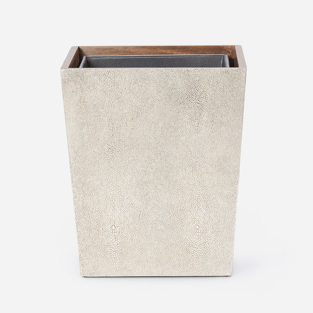 Manchester, Warm Silver, Wastebasket, Square Tapered, Realistic Faux Shagreen