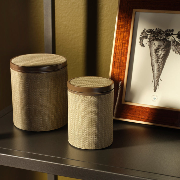 Maranello, Taupe/Brown, Canister, Round, Small, Abaca/Resin