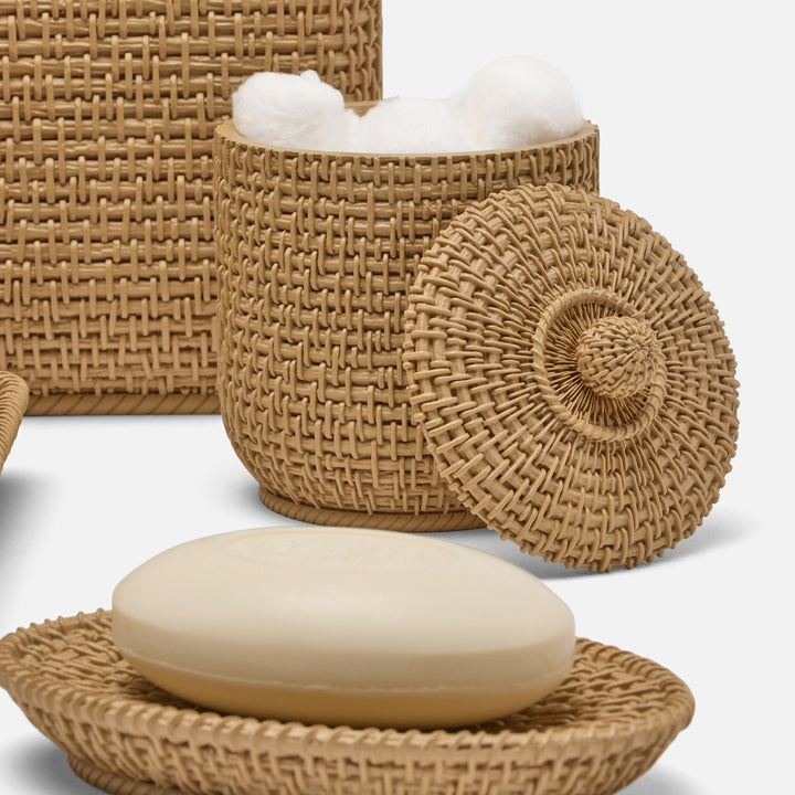 Nantes, Natural, Woven Textured, Canister, Round, Large, Resin