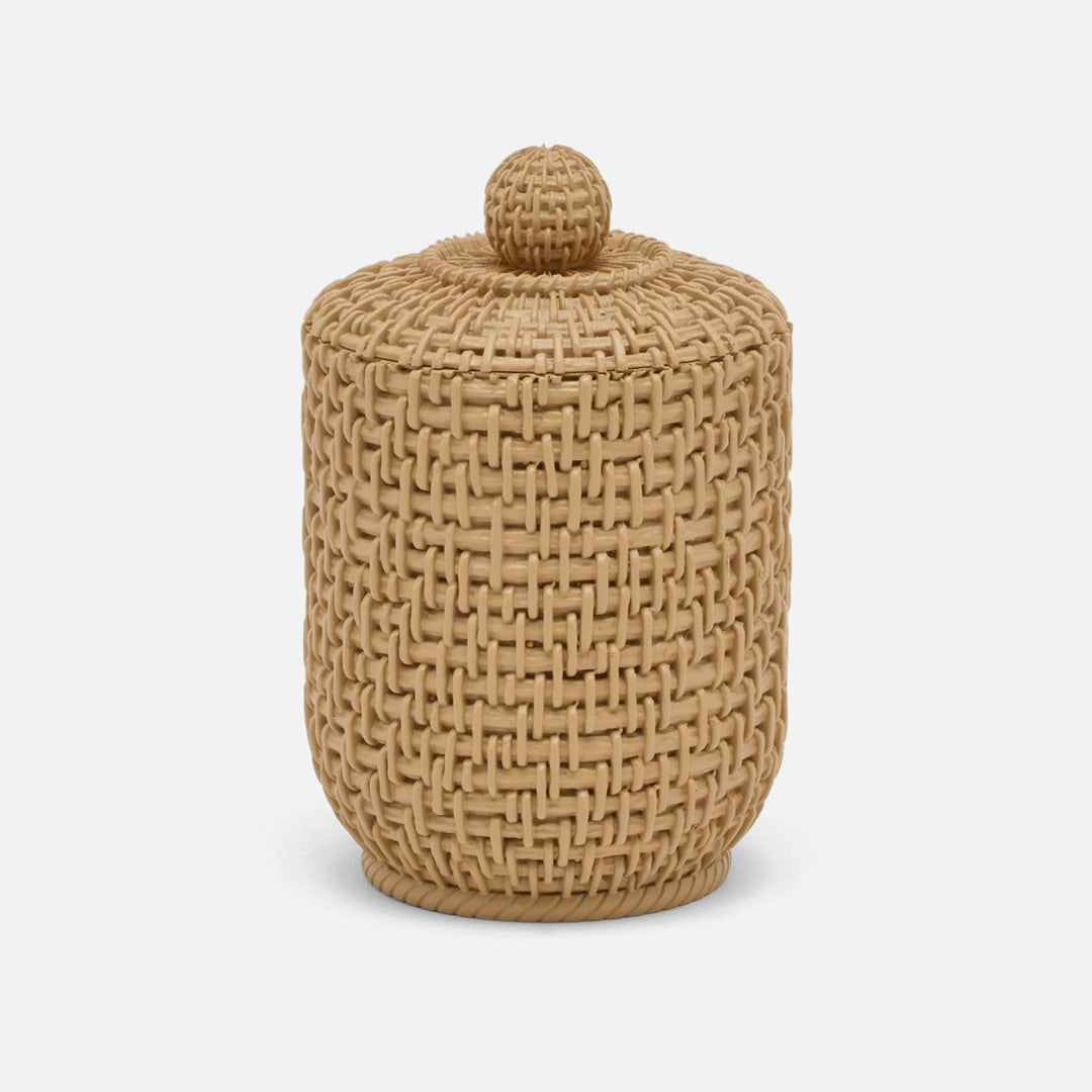 Nantes, Natural, Woven Textured, Canister, Round, Small, Resin