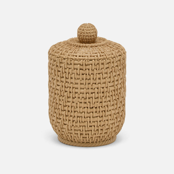 Nantes, Natural, Woven Textured, Canister, Round, Small, Resin