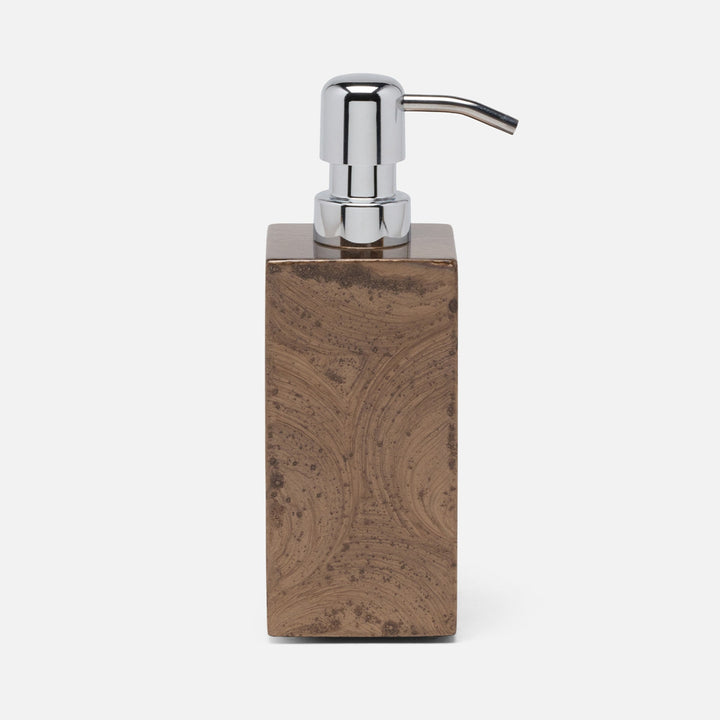 Navagio, Mocha, Soap Pump, Square Straight, Spiral Burl Resin