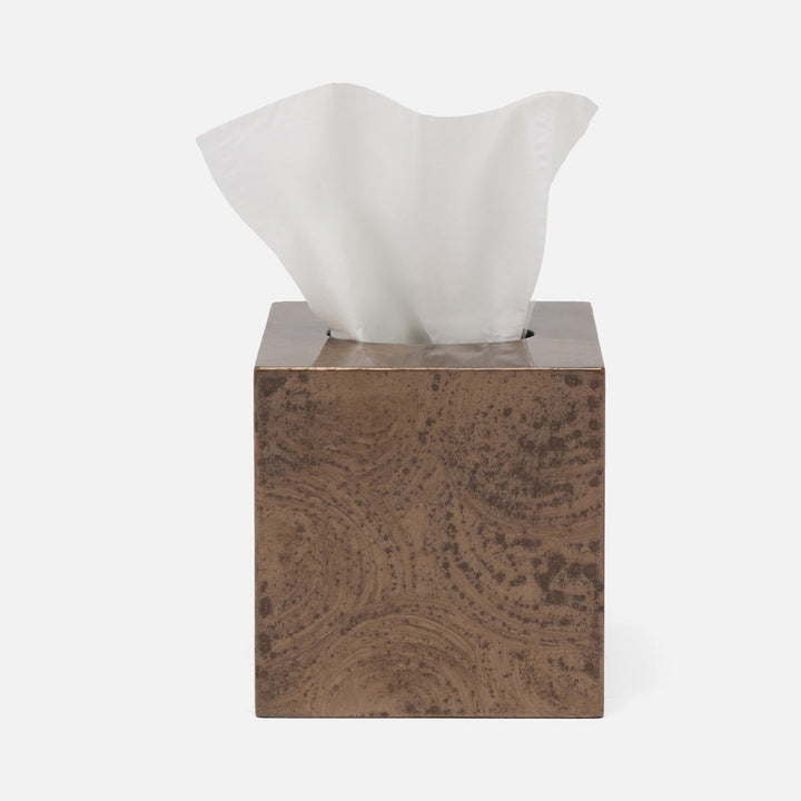 Navagio, Mocha, Tissue Box, Square Straight, Spiral Burl Resin