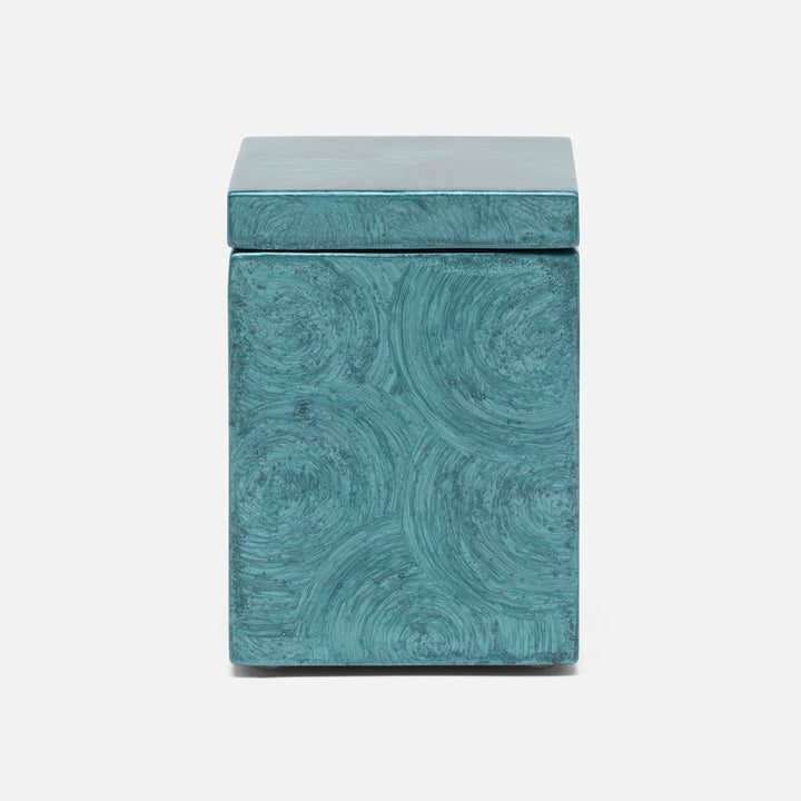 Navagio, Topaz, Canister, Square Straight, Small, Spiral Burl Resin