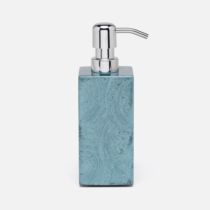 Navagio, Topaz, Soap Pump, Square Straight, Spiral Burl Resin