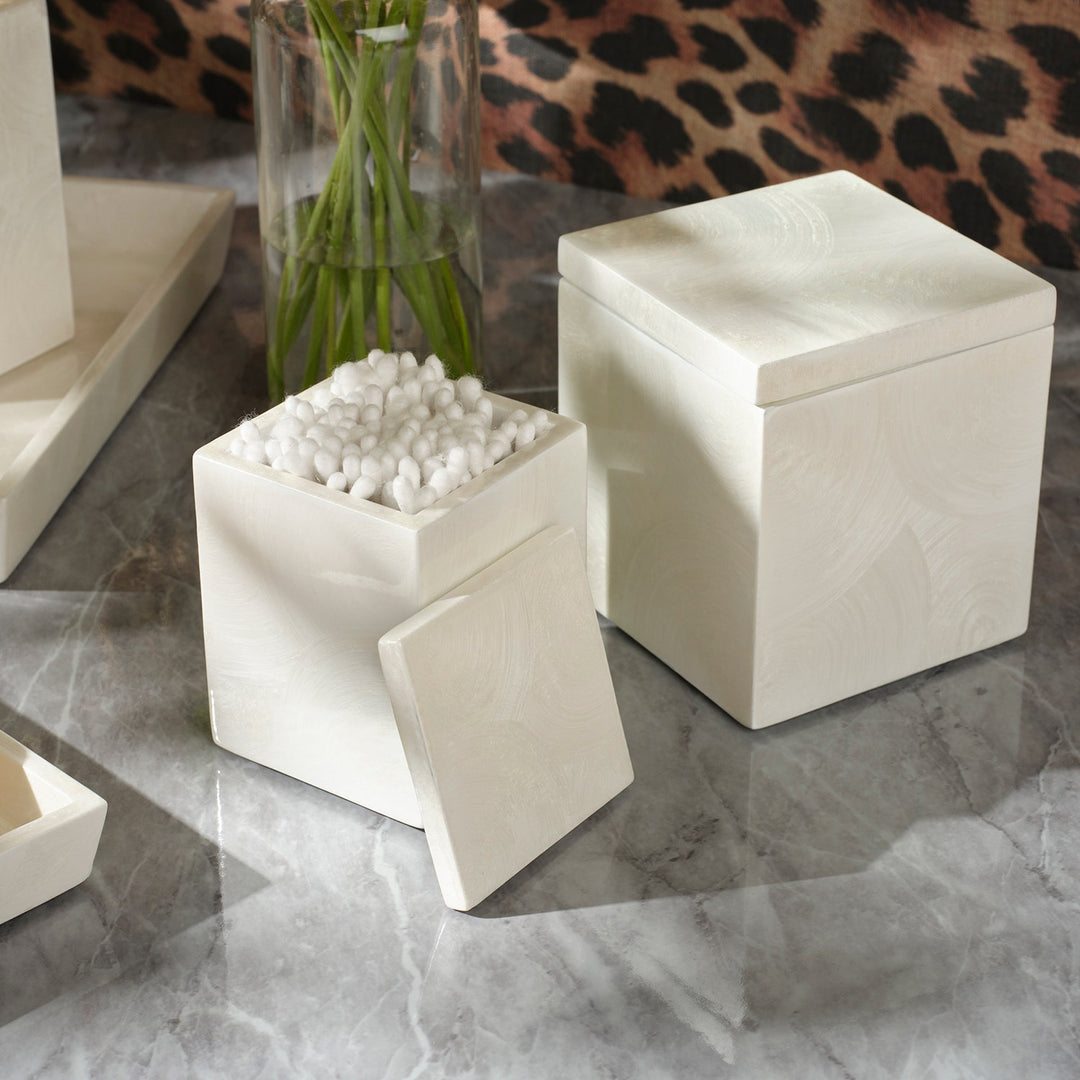 Navagio, White, Canister, Square Straight, Large, Spiral Burl Resin