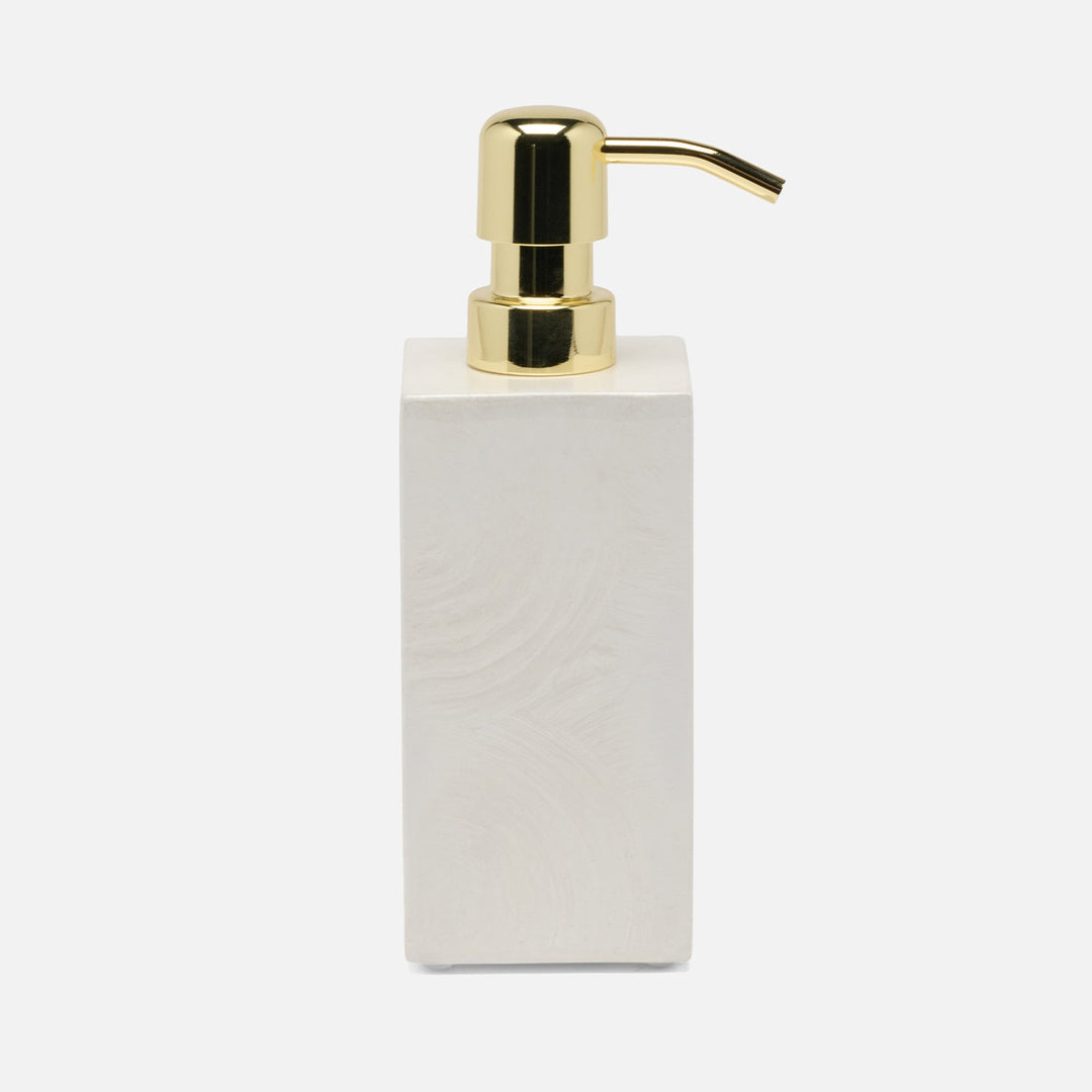 Navagio, White, Soap Pump, Square Straight, Spiral Burl Resin