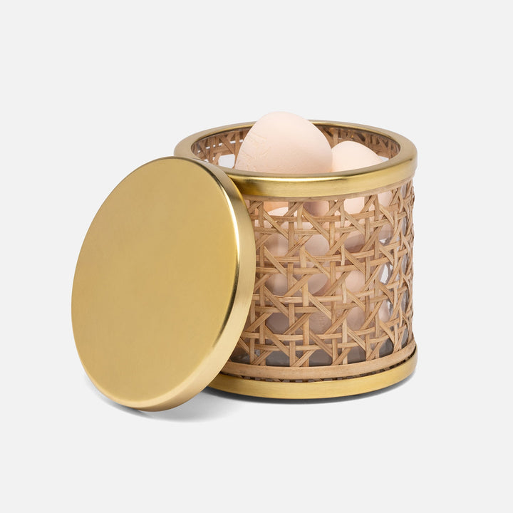 Norwell, Natural/Clear/Gold, Canister, Round, Large, Rattan/Glass/Stainless Steel
