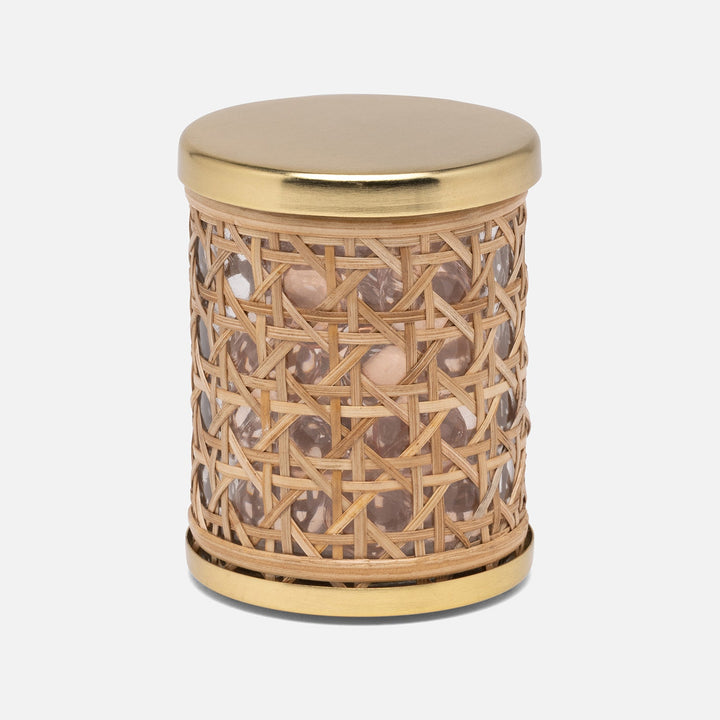 Norwell, Natural/Clear/Gold, Canister, Round, Small, Rattan/Glass/Stainless Steel