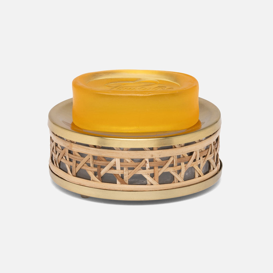 Norwell, Natural/Clear/Gold, Soap Dish, Round, Rattan/Glass/Stainless Steel