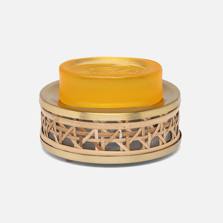 Norwell, Natural/Clear/Gold, Soap Dish, Round, Rattan/Glass/Stainless Steel