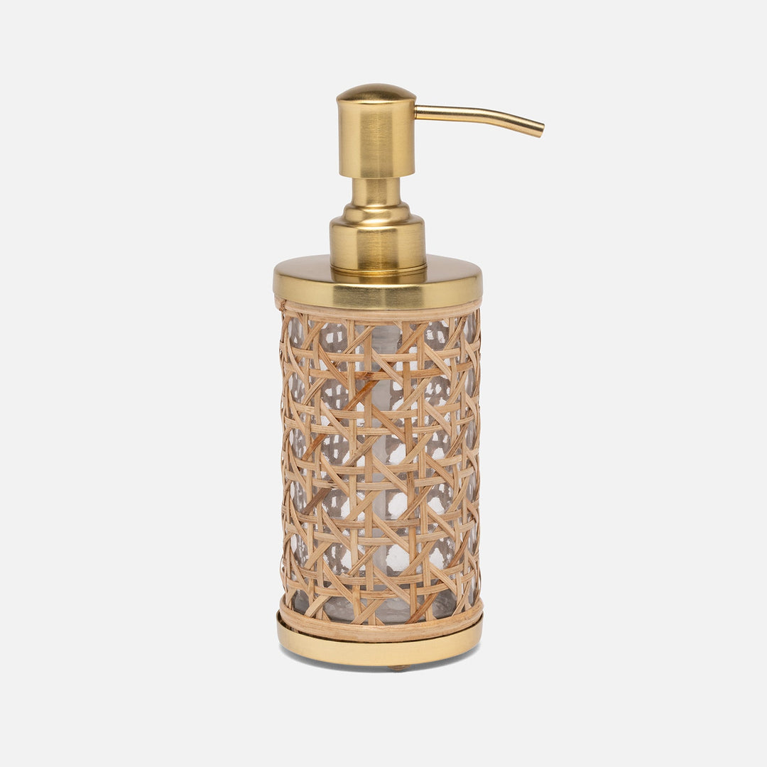 Norwell, Natural/Clear/Gold, Soap Pump, Round, Rattan/Glass/Stainless Steel