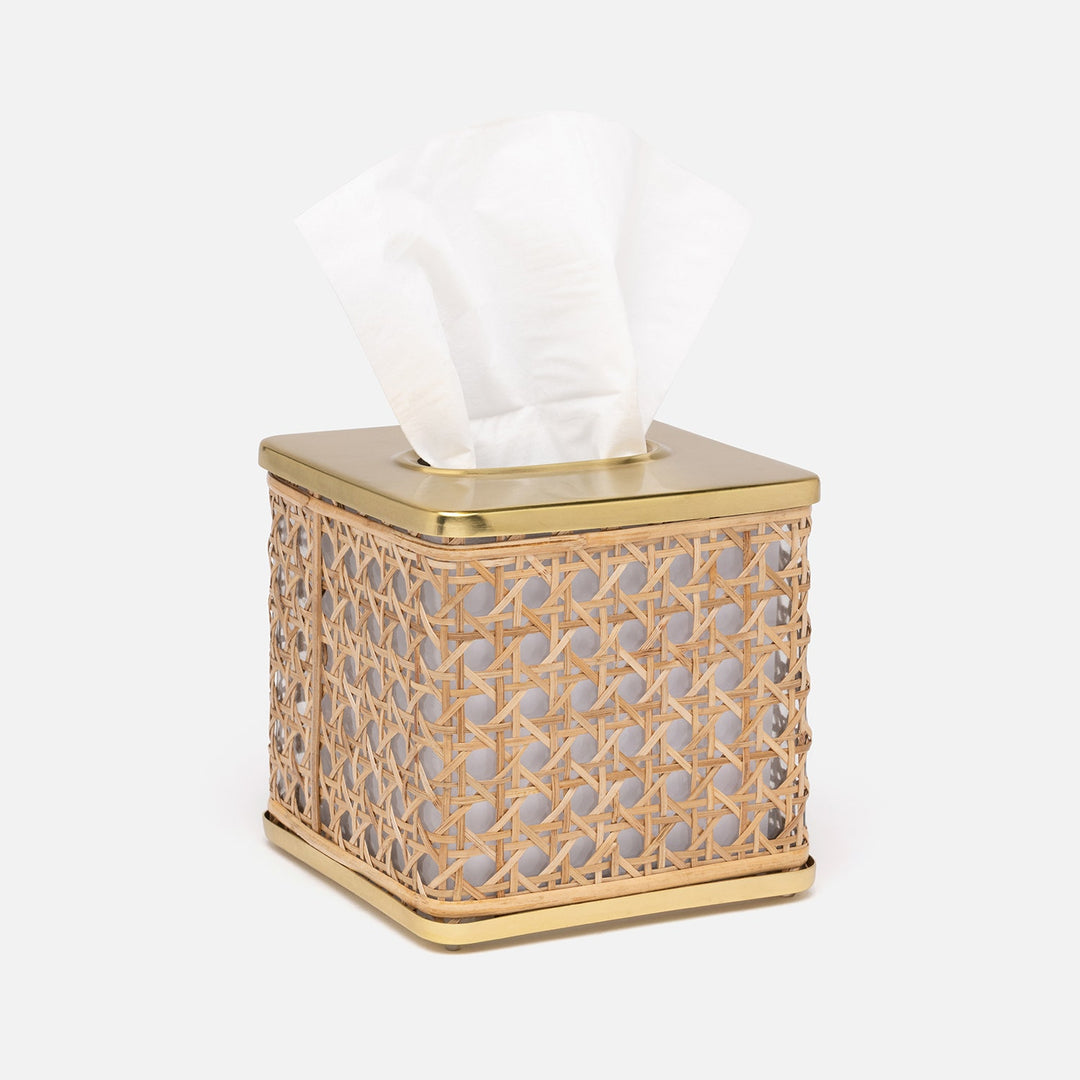 Norwell, Natural/Clear/Gold, Tissue Box, Square Straight, Rattan/Glass/Stainless Steel