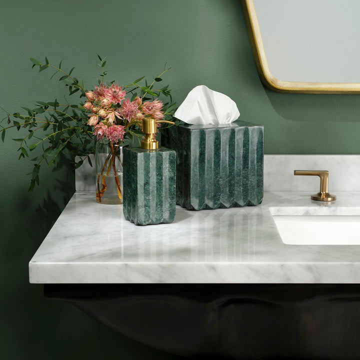 Proviso, Dark Jade, Soap Pump, Square Straight, Fluted Marble