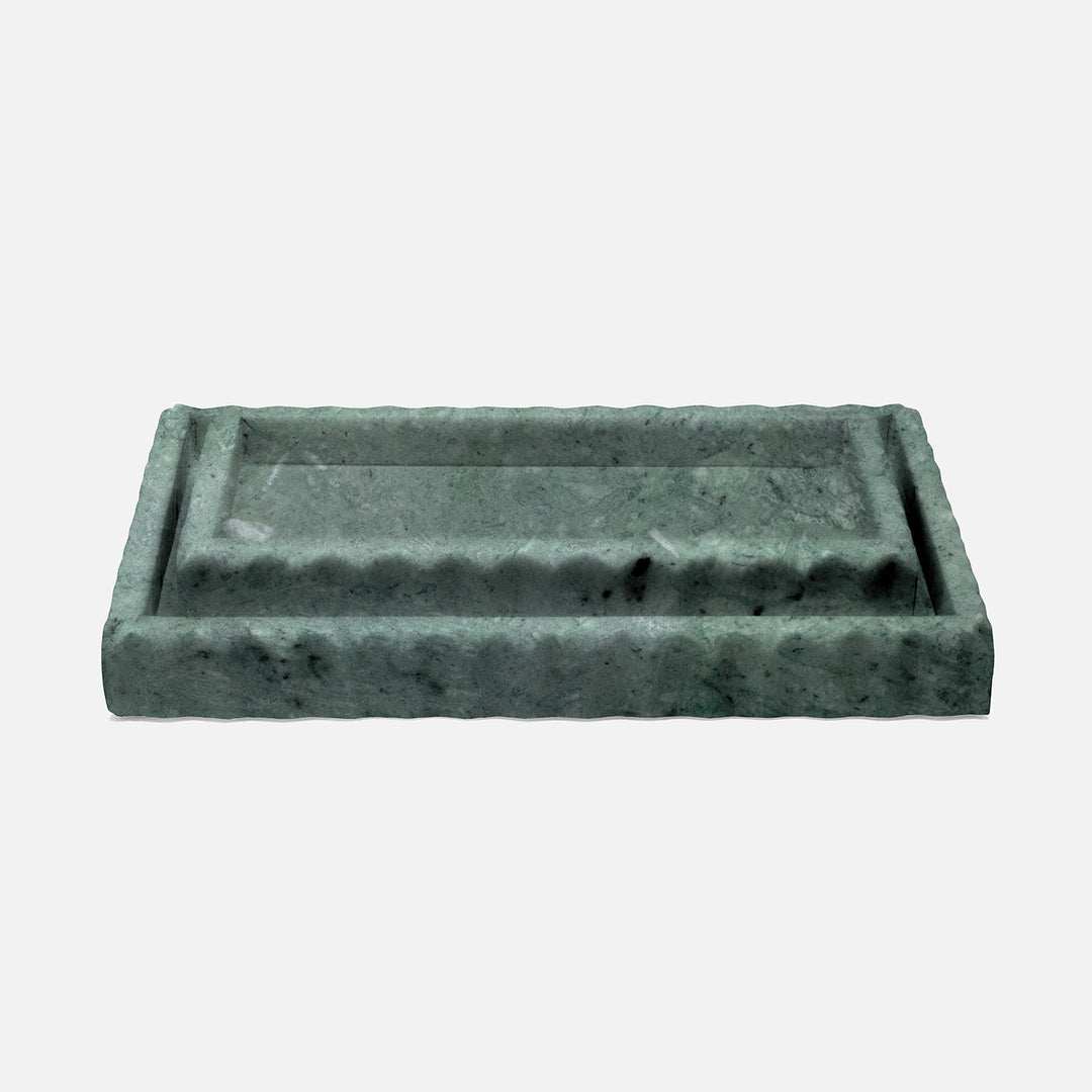 Proviso, Dark Jade, Nested Trays, Rectangular Straight, Fluted Marble, S/2