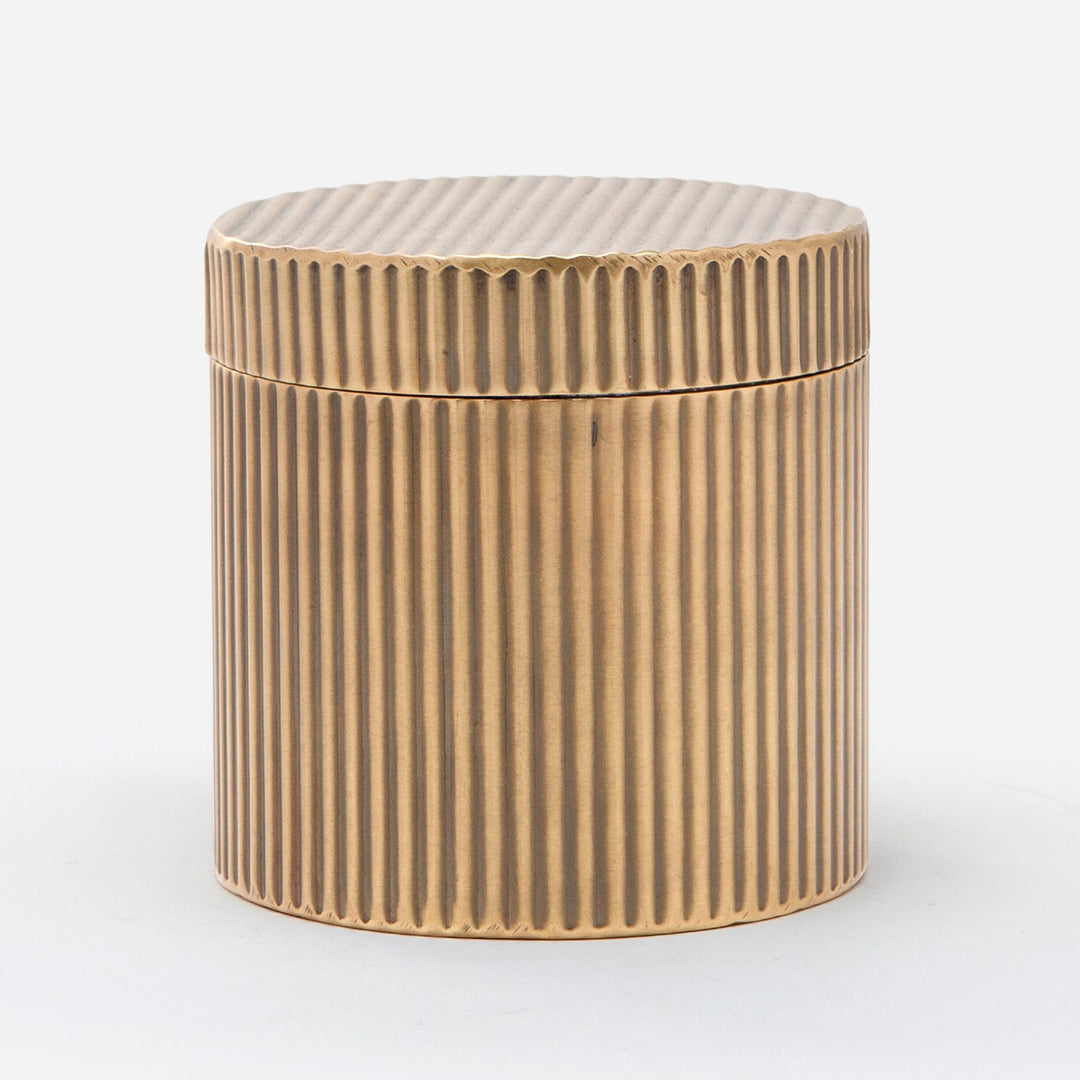 Redon, Antique Brass, Canister, Large, Round, Ribbed Metal