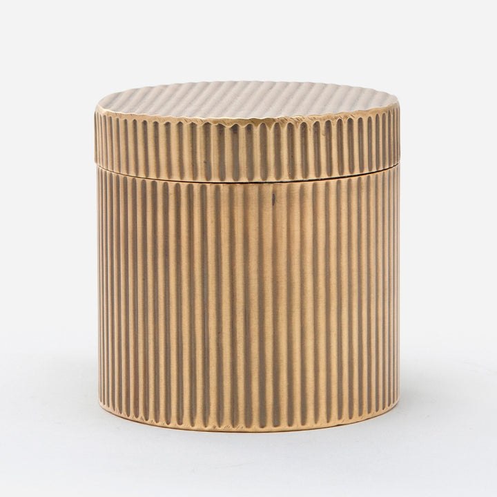 Redon, Antique Brass, Canister, Large, Round, Ribbed Metal