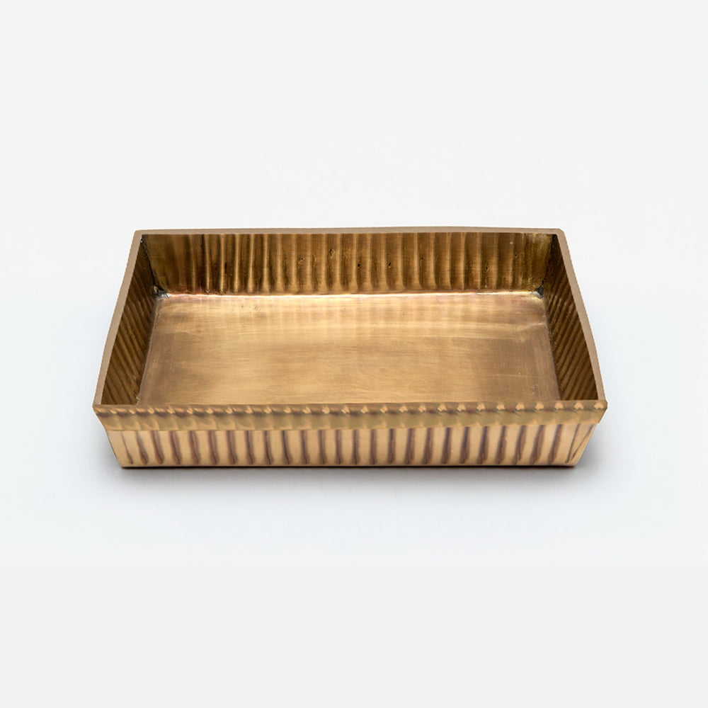 Redon, Antique Brass, Soap Dish, Rectangular Tapered, Ribbed Metal