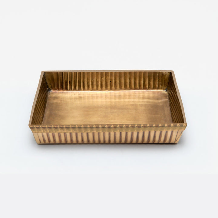 Redon, Antique Brass, Soap Dish, Rectangular Tapered, Ribbed Metal