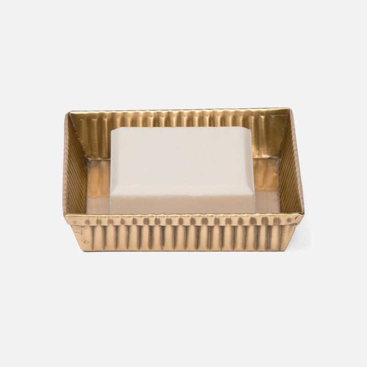 Redon, Antique Brass, Soap Dish, Square, Ribbed Metal